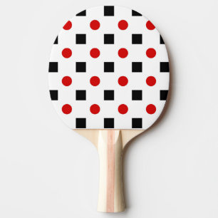 Raquete De Ping Pong Preto Quadrado Vermelho Bolinhas Branco BG