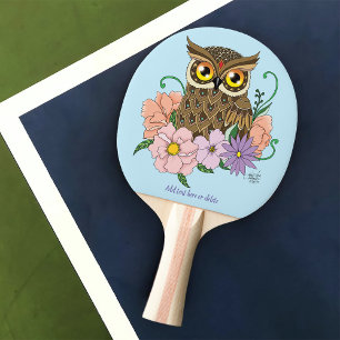 Raquete De Ping Pong Primavera Pastel Flowers Owl