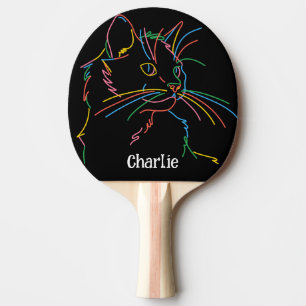 Raquete De Ping Pong Psychedelic cat on ping pong paddle Editable name