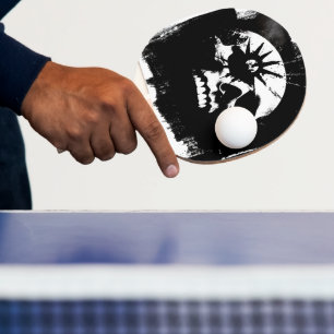 Raquete De Ping Pong Punk Crânio Preto e Branco