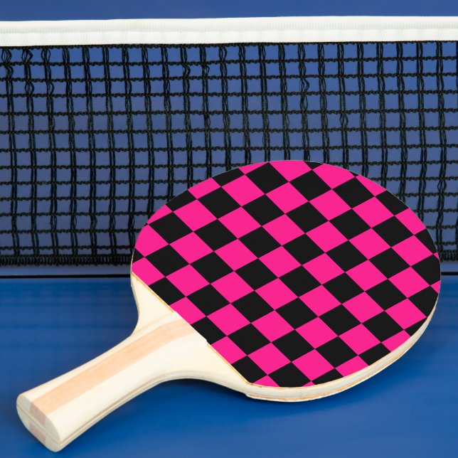 Raquete De Ping Pong Quadrados verificados retro geométrico preto-rosa- (Insitu)