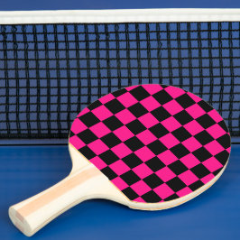 Raquete De Ping Pong Quadrados xadrez rosa quente preto geométrico retr