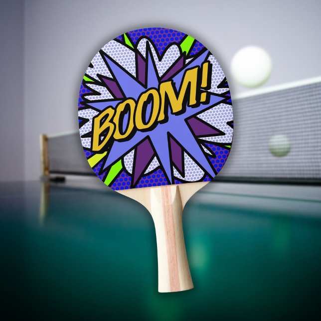 Raquete De Ping Pong Quadrinho Moderno Divertido BOOM (Modern Fun Cool Comic Book BOOM Ping Pong Paddle)