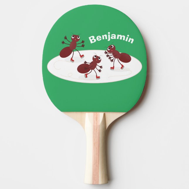 Raquete De Ping Pong Quadrinhos de gelo de formigas vermelhas felizes (Frente)