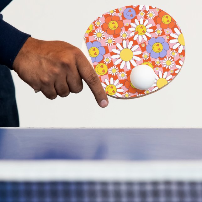Raquete De Ping Pong Quadro de controlo do Groovy Daisy Floral, Y2K 90s (Insitu)