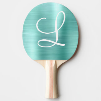 Raquete De Ping Pong Quic Aqua Monograma Branco Brutado de Metal