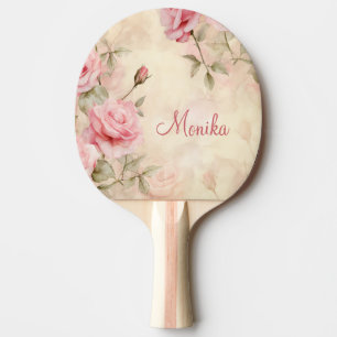 Raquete De Ping Pong Quic Vintage Watercolor Pink Peonies Personalizar