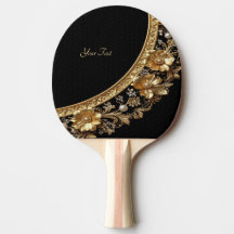 Racquete de Ping Pong com Flores Douradas Ornament