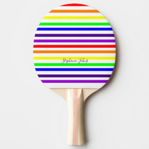 Raquete De Ping Pong Rainbow Color Stripes Nome Personalizado Bridesmai