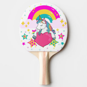 Raquete De Ping Pong Rainbow Unicorn com estrelas