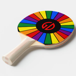 Raquete De Ping Pong RAIOS DO BOTÃO DA BANDEIRA DO ARCO-ÍRIS + seu si