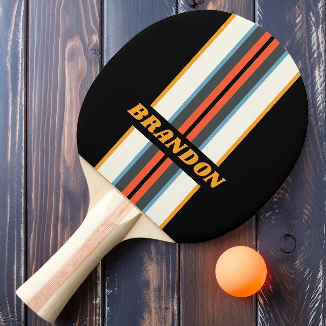 Raquete De Ping Pong Rali do Arco-Íris Escuro Retroativo com Nome (Criador carregado)