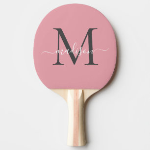 Raquete De Ping Pong Rapariga Blush Cinza Rosa Monograma Script Feminin