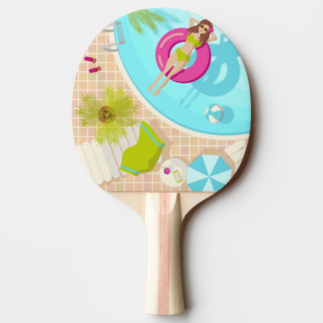 Raquete De Ping Pong Rapariga de natação na praia de verão de biquíni (Verso)