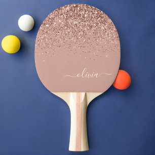 Raquete De Ping Pong Rapariga do Monograma de Script Brilhante Cor-de-r