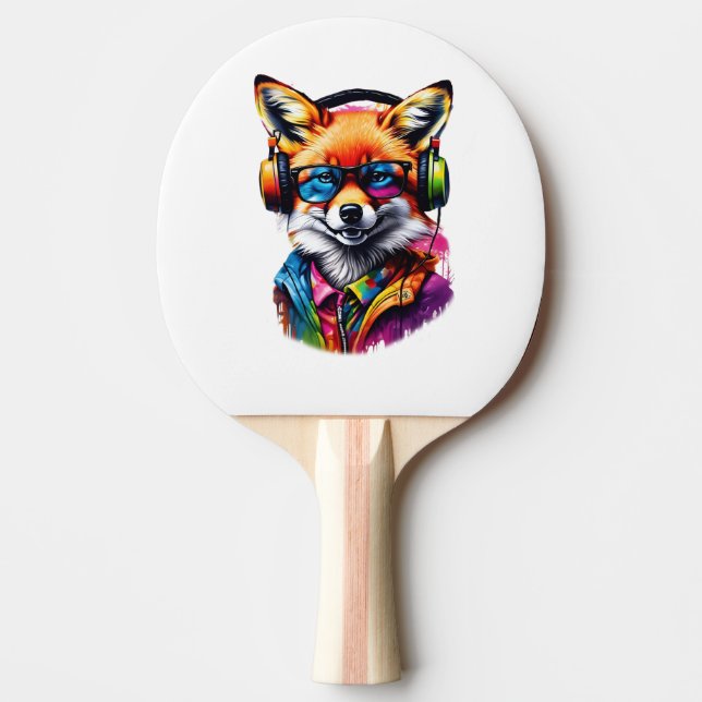 Raquete De Ping Pong Raposa em fones de ouvido e óculos (Frente)