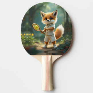 Raquete De Ping Pong Raposa fofa jogando tênis em uma floresta encantad