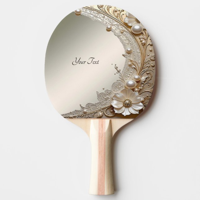 Raquete De Ping Pong Raque de Ping Pong com Flores Brancas Modernas Pér (Frente)