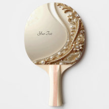 Raque de Ping Pong Floral Ornamentado Dourado Eleg
