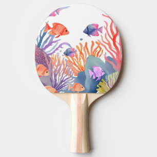 Raquete De Ping Pong Recife de Coral Peixes Coloridos de Aquarela Oce