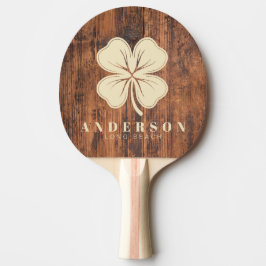 Raquete De Ping Pong Reclaimed Wood Four Leaf Clover with Name