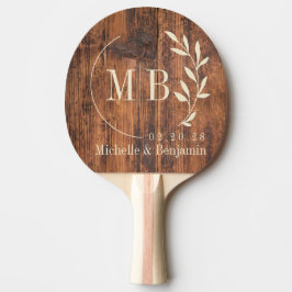 Raquete De Ping Pong Reclaimed Wood Leaf Wedding Monogram