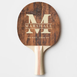 Raquete De Ping Pong Reclaimed Wood Monogram & Name Overlay