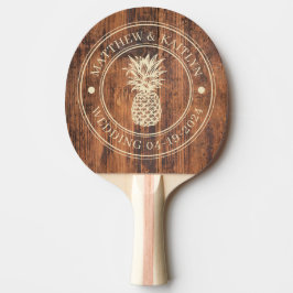 Raquete De Ping Pong Reclaimed Wood Pineapple Wedding Crest & Names