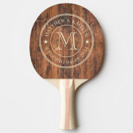 Raquete De Ping Pong Reclaimed Wood Wedding Monogram Star