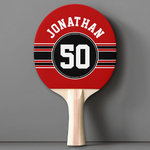 Raquete De Ping Pong Red Black Team Jersey Fan Gear Número