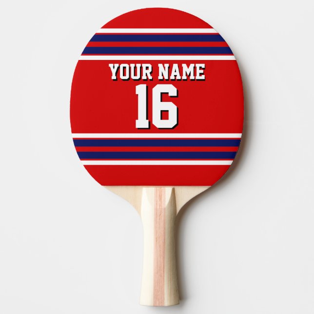 Raquete De Ping Pong Red com Marinho White Stripes Team Jersey (Frente)