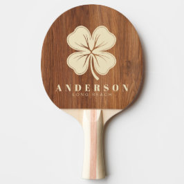 Raquete De Ping Pong Red Oak Wood Four Leaf Clover with Name