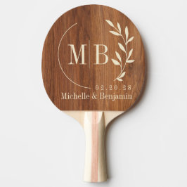 Raquete De Ping Pong Red Oak Wood Leaf Wedding Monogram