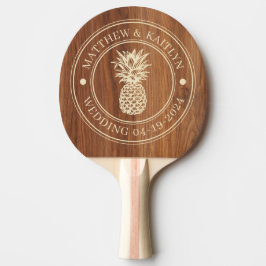 Raquete De Ping Pong Red Oak Wood Pineapple Wedding Crest & Names