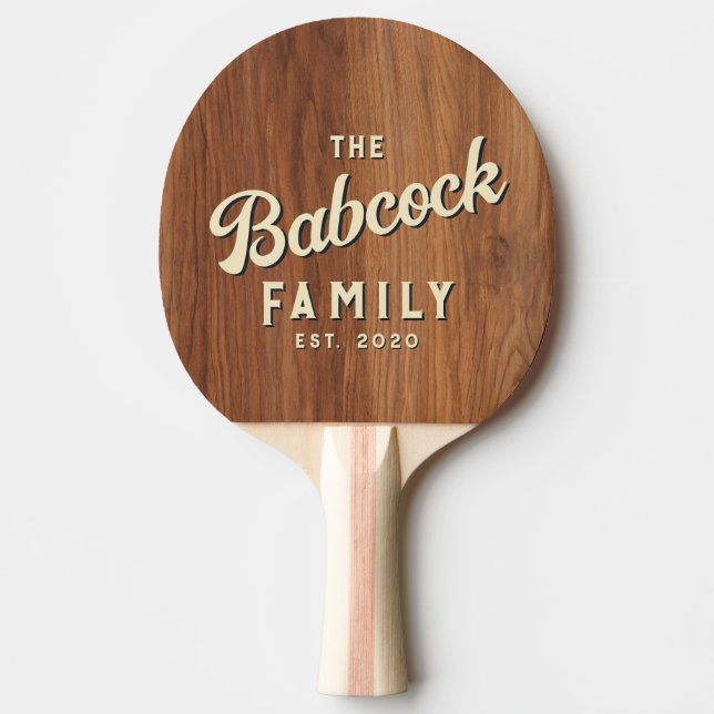 Raquete De Ping Pong Red Oak Wood Retro Family Name & Year (Frente)