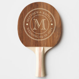 Raquete De Ping Pong Red Oak Wood Wedding Monogram