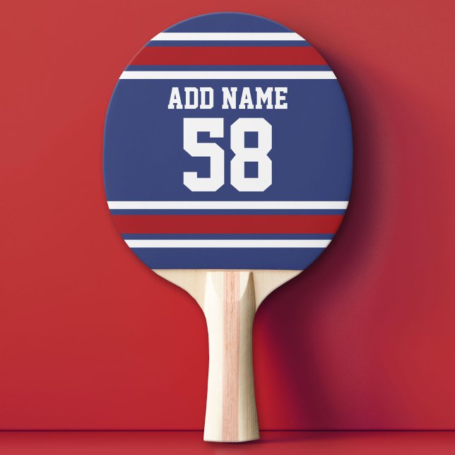 Raquete De Ping Pong Red White Blue Sports Jersey Nome Personalizado Nú (Custom Ping Pong Paddle - Team or College colors Sports Jersey)