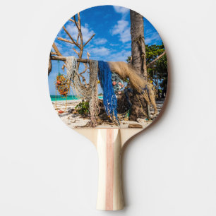 Raquete De Ping Pong Redes de pesca que secam na praia