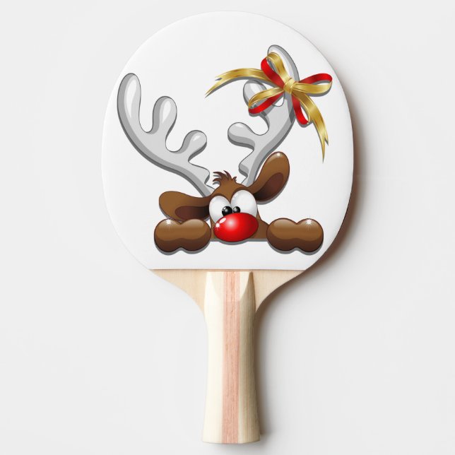 Raquete De Ping Pong Reindeer Enzergou Caráter de Natal Engraçado (Frente)