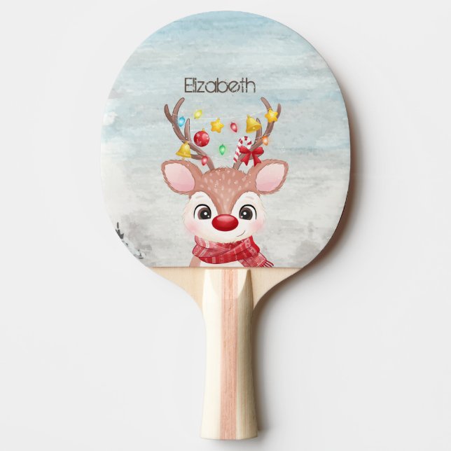 Raquete De Ping Pong Rena de Natal Adorável  (Frente)