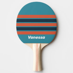 Raquete De Ping Pong Respingo de Azul-turquesa Retro Através de Listras