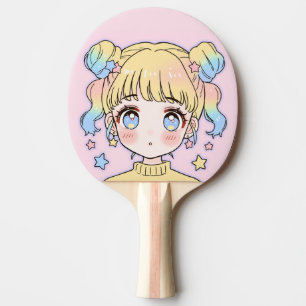 Raquete De Ping Pong Retrato de Menina Estrela Pastel Kawaii