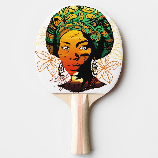 Raquete De Ping Pong Retrato de Mulher Africana com Sunset (Frente)