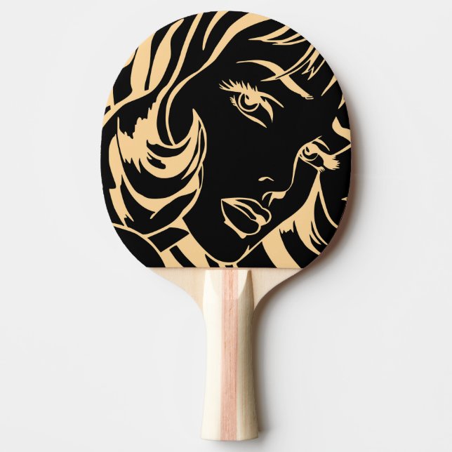 Raquete De Ping Pong Retrato feminino: Elegância de Cabelo Desertado (Frente)