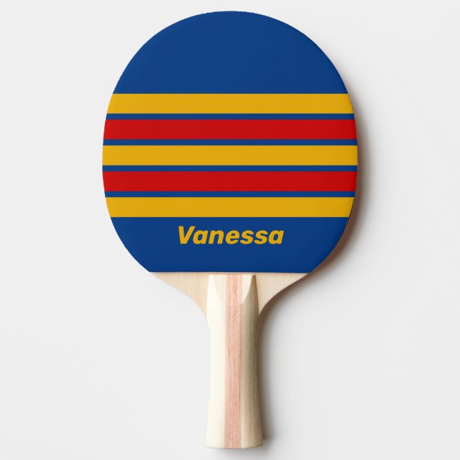 Raquete De Ping Pong Retrô Afetuoso com Listras e Nome (Frente)