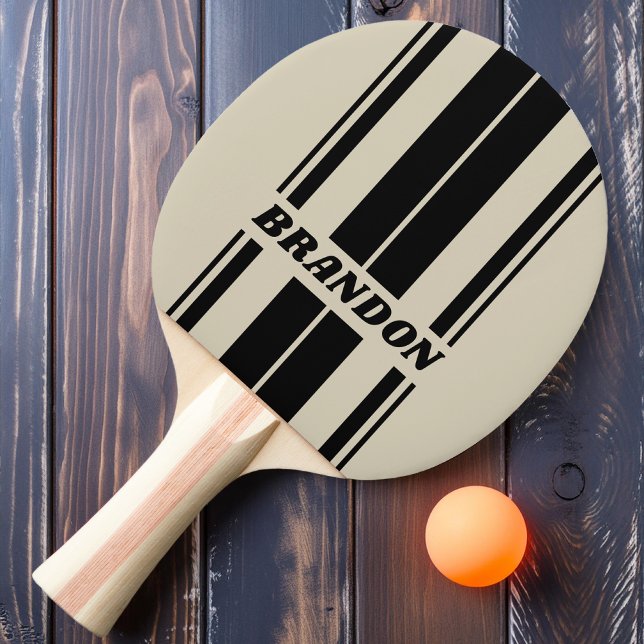 Raquete De Ping Pong Retro Alabaster Board Stripes com Nome (Criador carregado)