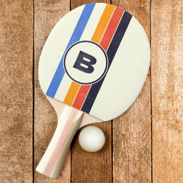 Raquete De Ping Pong Retrô Angustiado Cinco Listras Escuro com Inicial