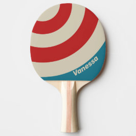 Raquete De Ping Pong Retro Aqua Círculo Listra com Nome