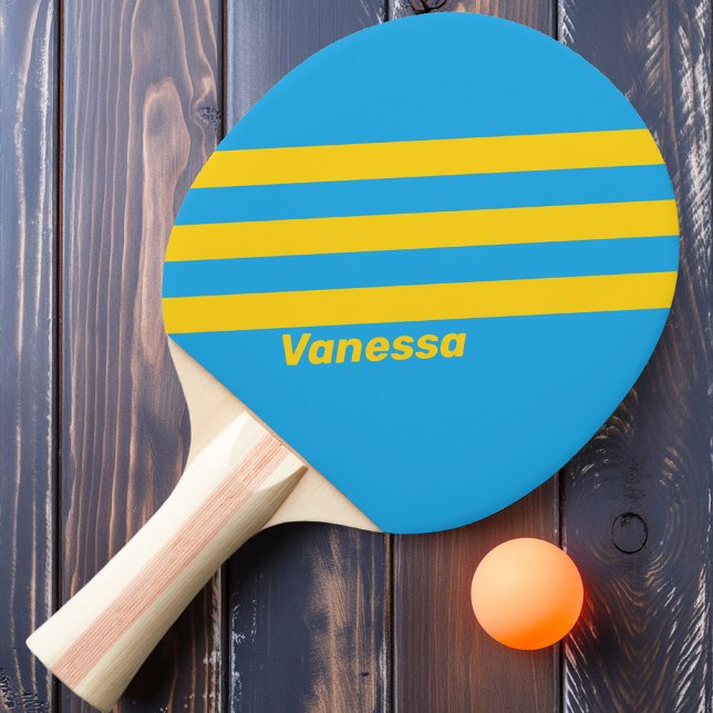 Raquete De Ping Pong Retro Aqua Reef Três Listras com Nome (Criador carregado)