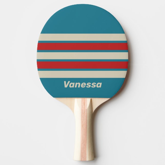 Raquete De Ping Pong Retro Aqua Surf Across Striping with Name (Frente)